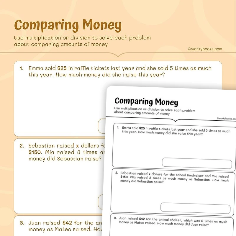 Solve Money Word Problems — math worksheet for Grade 4, Grade 5, page 1 of 3