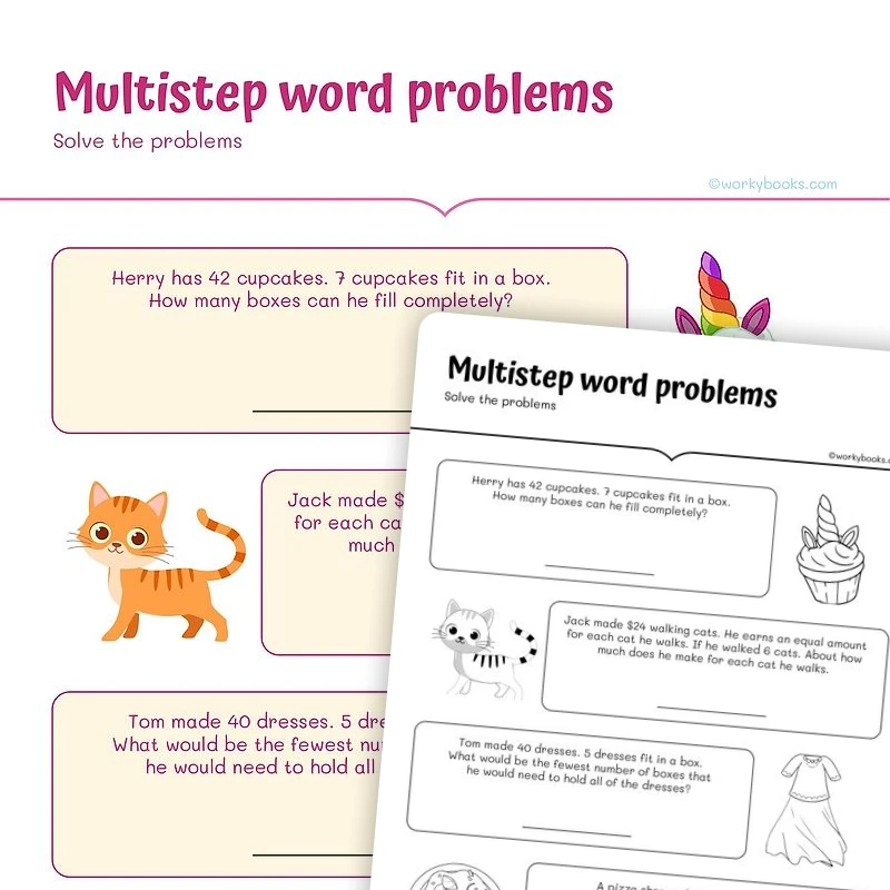 Multistep word problems — math worksheet for Grade 4, Grade 5, page 1 of 3