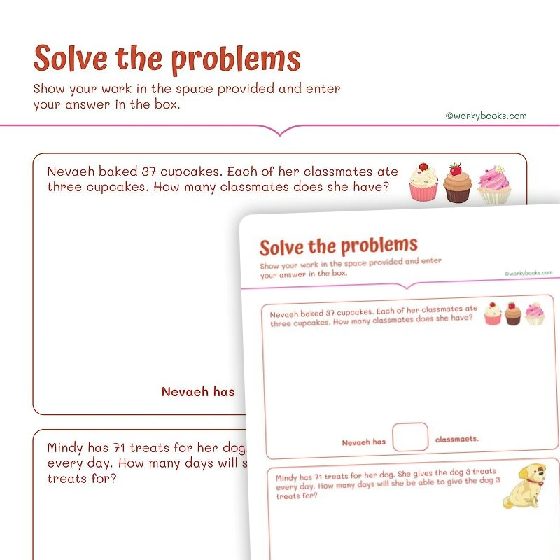 Solve the problems — math worksheet for Grade 4, Grade 5, page 1 of 3