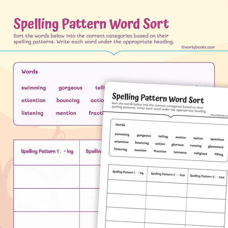 Spelling Patterns Word Sort — ela worksheet for Grade 4, page 1 of 3
