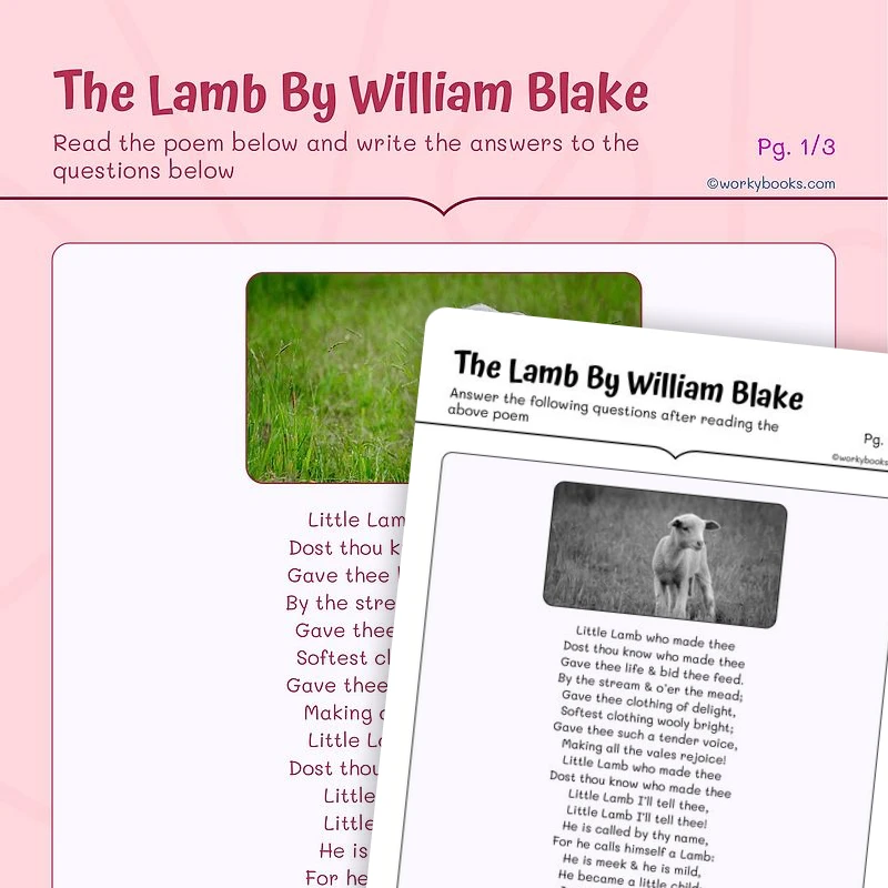 The Lamb By: William Blake — ela worksheet for Grade 4, Grade 5, page 1 of 3
