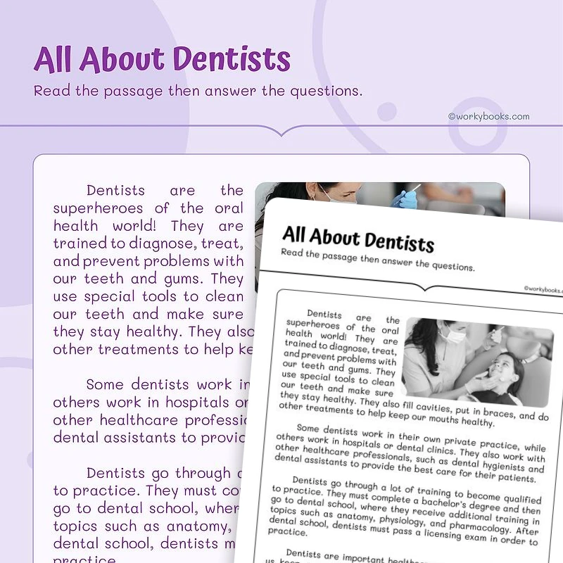 Informational Text —All About Dentists — ela worksheet for Grade 4, Grade 5, page 1 of 3