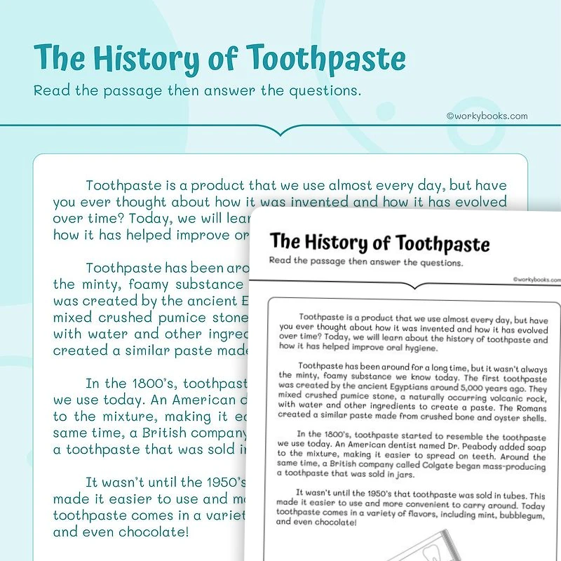 Informational Text —The History of Toothpaste — ela worksheet for Grade 4, Grade 5, page 1 of 3