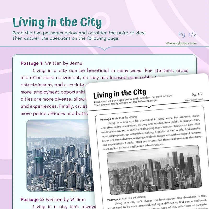 Living in the City — ela worksheet for Grade 4, Grade 5, page 1 of 3