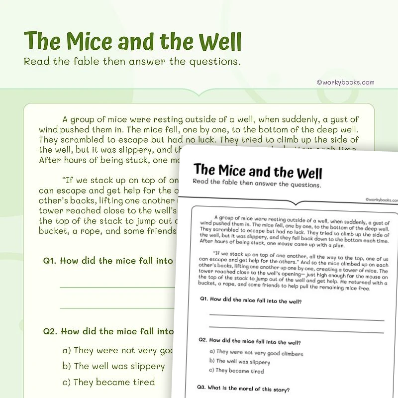 Short Story — The Mice and the Well — ela worksheet for Grade 2, page 1 of 3