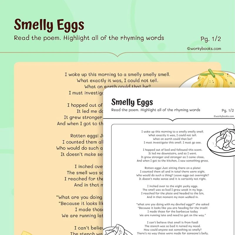 Smelly Eggs—Poem — ela worksheet for Grade 4, Grade 5, page 1 of 3