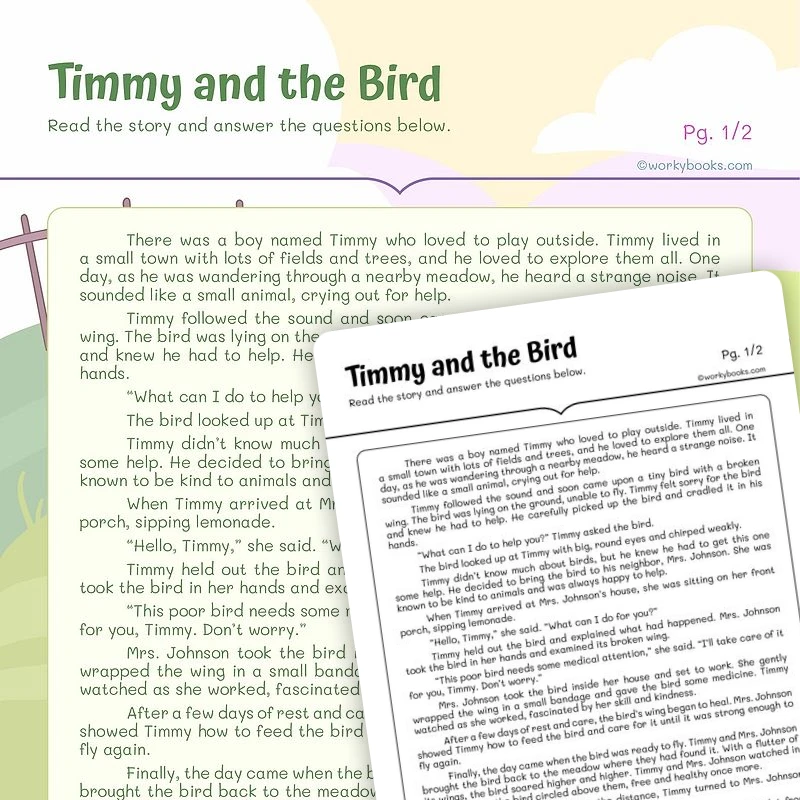 Short Story — Timmy and the Bird — ela worksheet for Grade 4, page 1 of 3