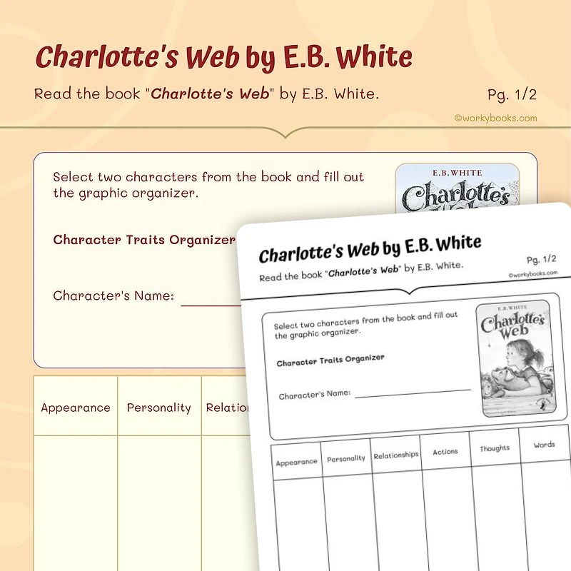Read the book "Charlotte's Web" by E.B. White — ela worksheet for Grade 4, Grade 5, page 1 of 3