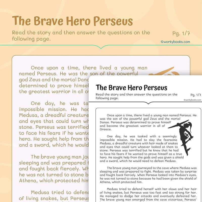 Short Story — The Brave Hero Perseus — ela worksheet for Grade 4, Grade 5, page 1 of 3