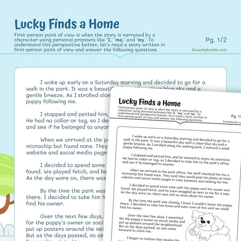 Short Story — Lucky Finds a Home — ela worksheet for Grade 4, Grade 5, page 1 of 3