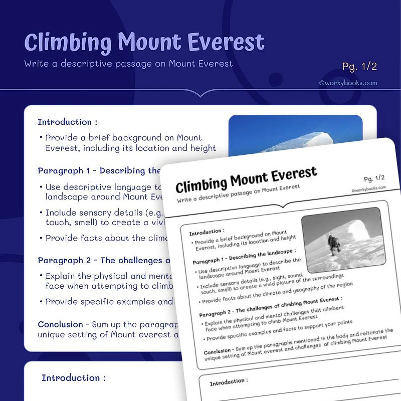 Climbing Mount Everest—Narrative Writing — ela worksheet for Grade 4, Grade 5, page 1 of 3