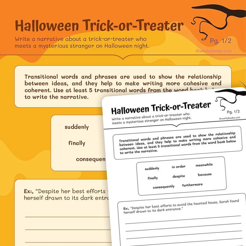 Write Using Transitional Words — ela worksheet for Grade 4, Grade 5, page 1 of 3