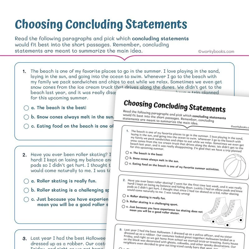 Choosing Concluding Statements — ela worksheet for Grade 4, Grade 5, page 1 of 3