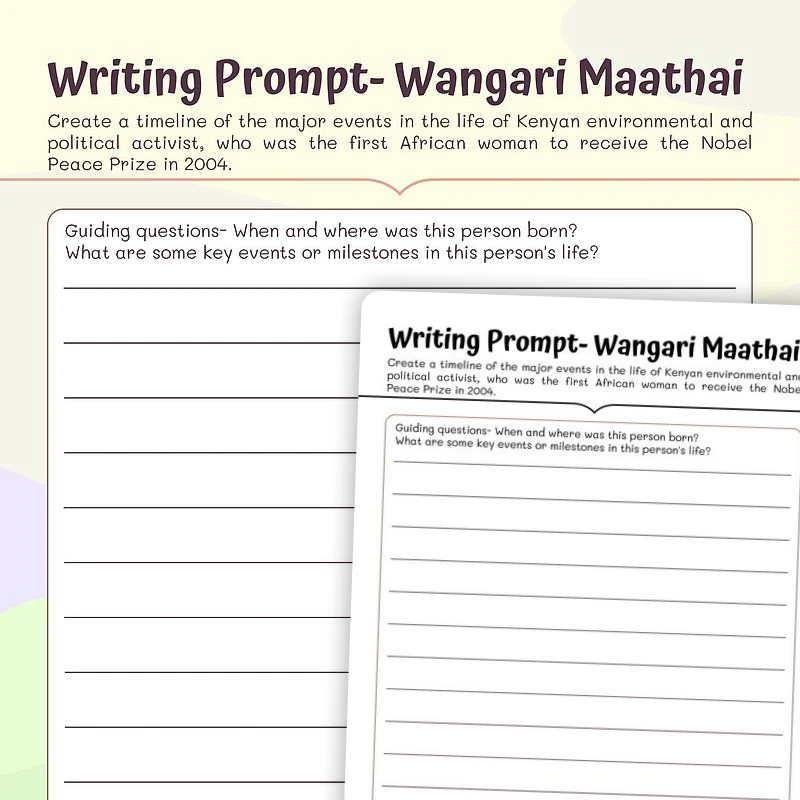 Writing Prompt on Wangari Maathai — ela worksheet for Grade 4, page 1 of 3