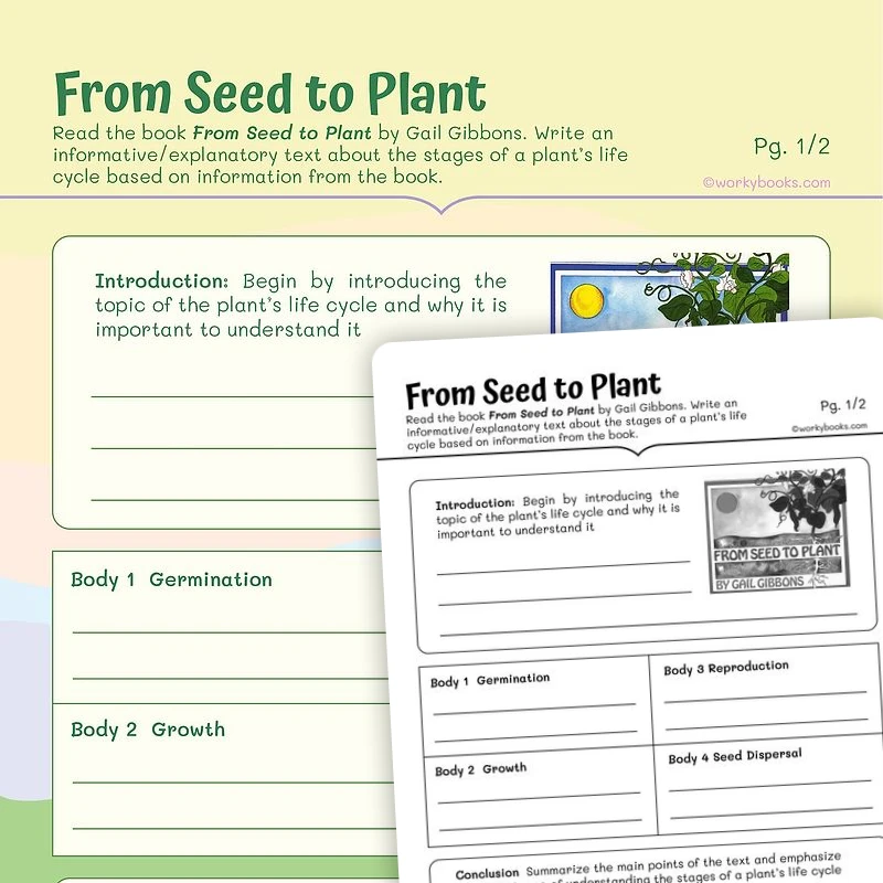 From Seed to Plant—Develop the Topic with Facts — ela worksheet for Grade 4, Grade 5, page 1 of 3