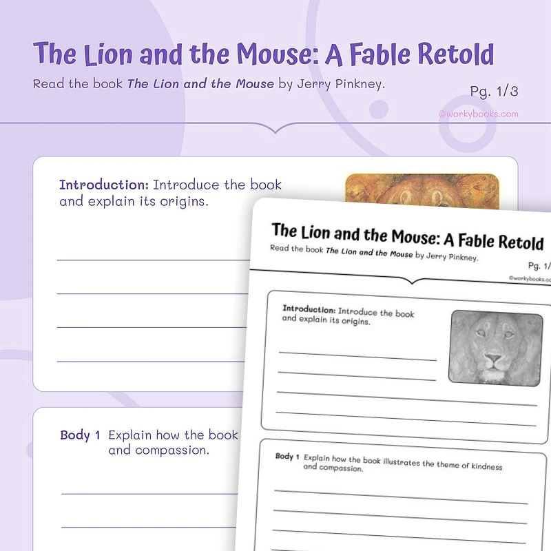 The Lion and the Mouse: A Fable Retold — ela worksheet for Grade 4, Grade 5, page 1 of 3