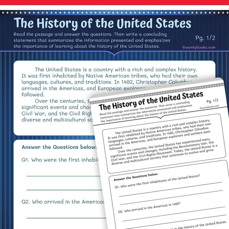 The History of the United States — ela worksheet for Grade 4, Grade 5, page 1 of 3