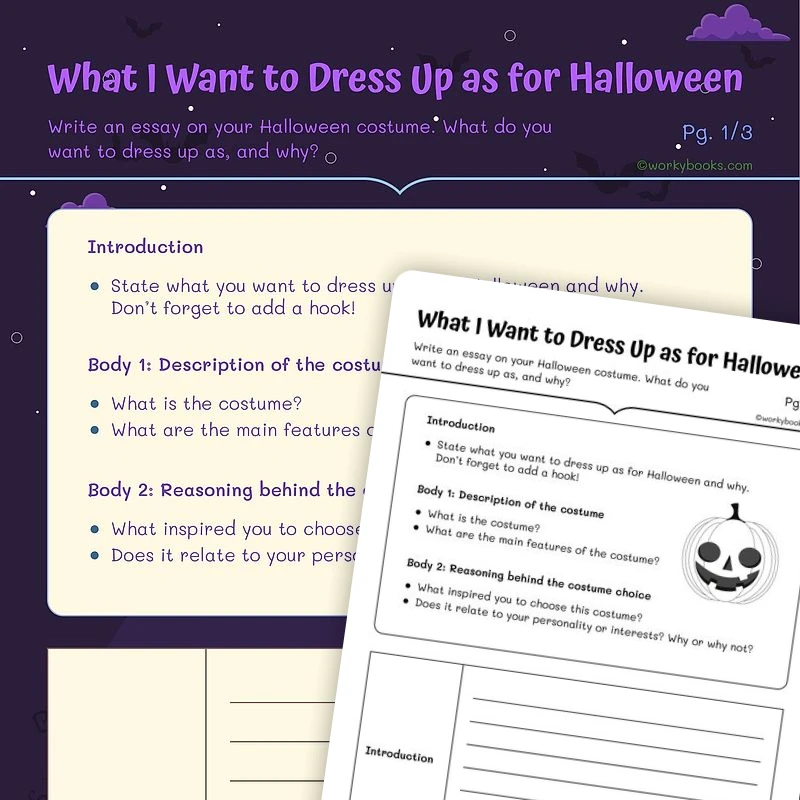 What I Want to Dress Up as for Halloween — ela worksheet for Grade 4, Grade 5, page 1 of 3