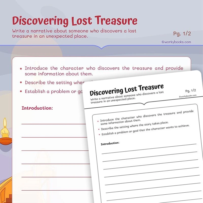 Discovering Lost Treasure — ela worksheet for Grade 4, Grade 5, page 1 of 3