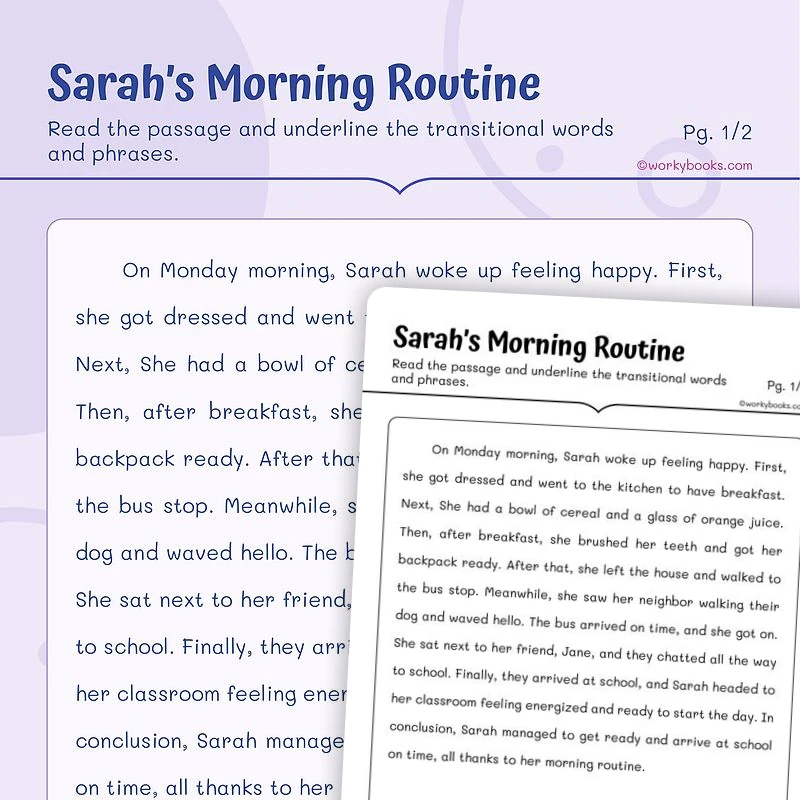 Transitional Words and Phrases — ela worksheet for Grade 4, Grade 5, page 1 of 3