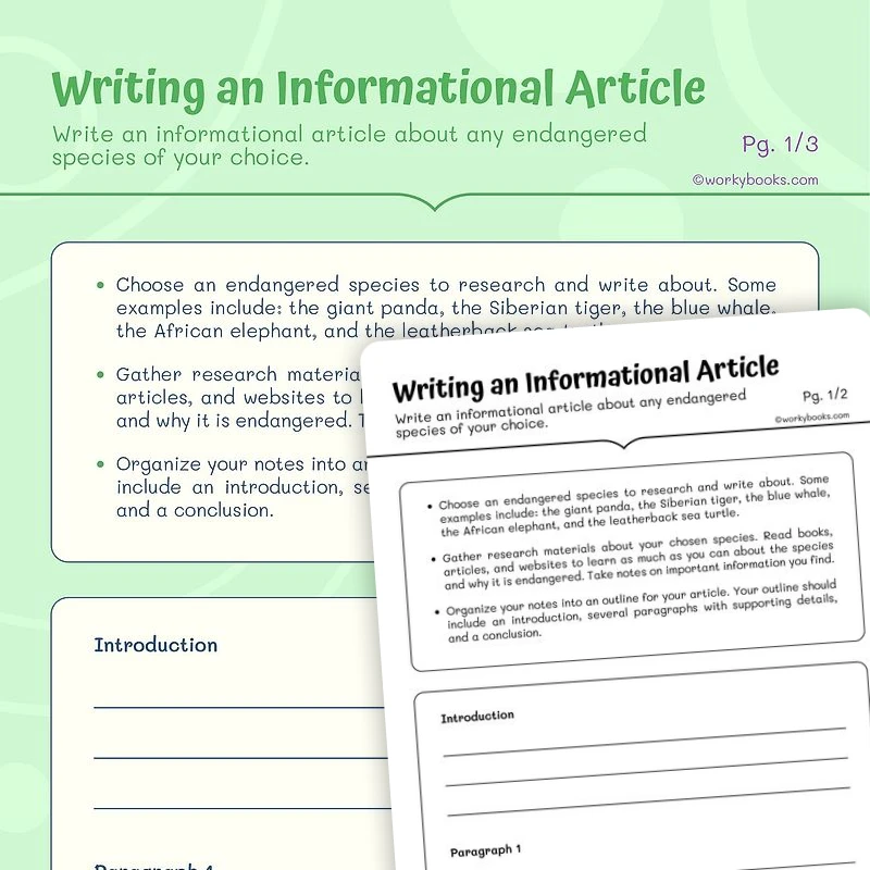 Writing an Informational Article — ela worksheet for Grade 4, Grade 5, page 1 of 3