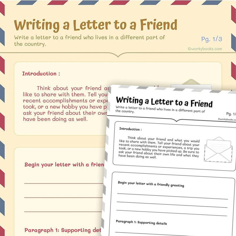 Writing a Letter to a Friend — ela worksheet for Grade 4, Grade 5, page 1 of 3