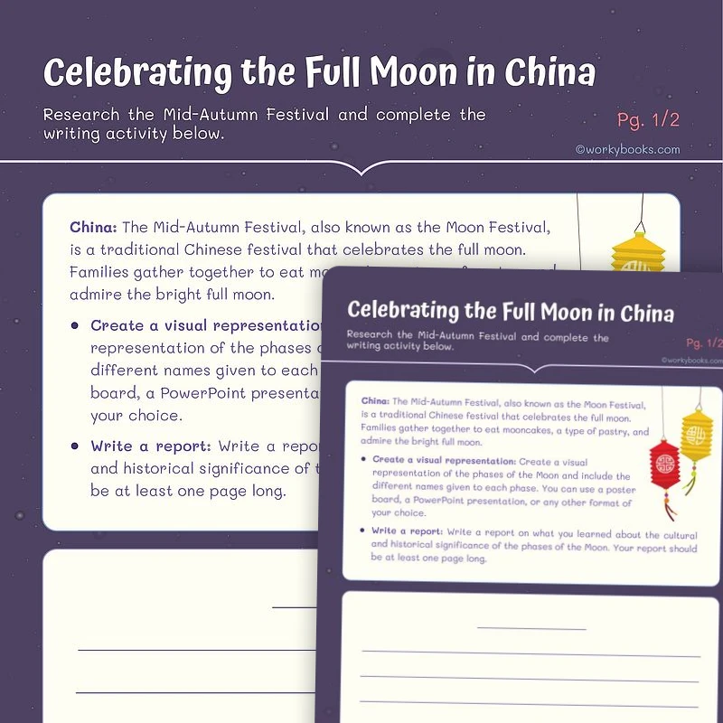 Moon Phases Around the World — ela worksheet for Grade 4, Grade 5, page 1 of 3