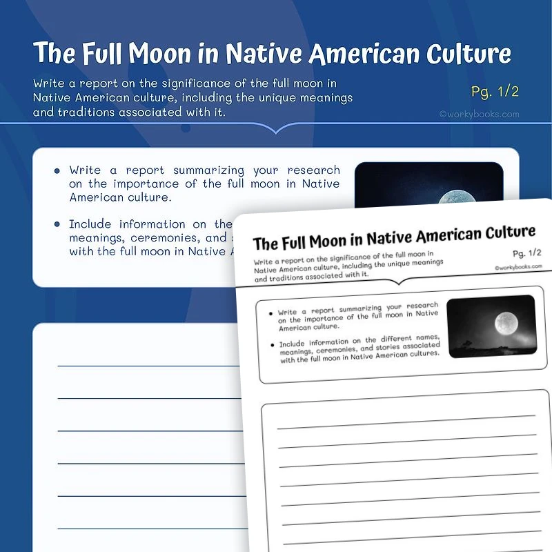 The Full Moon in Native American Culture — ela worksheet for Grade 4, Grade 5, page 1 of 3