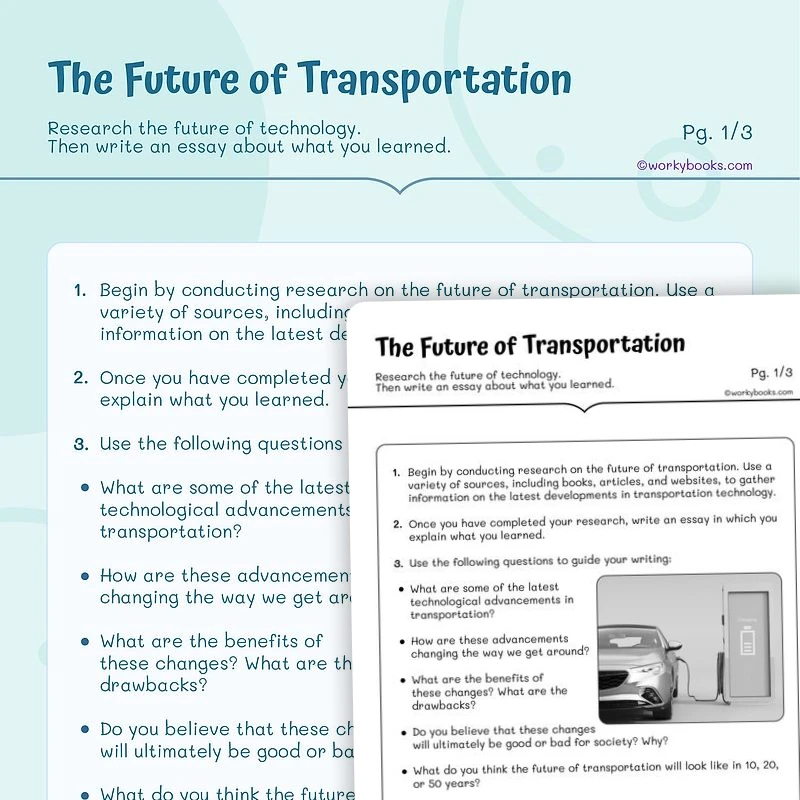 The Future of Transportation — ela worksheet for Grade 4, Grade 5, page 1 of 3