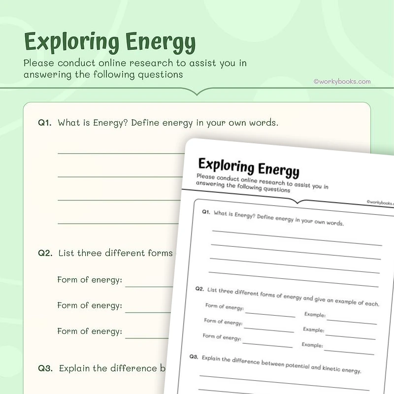 Exploring Energy—Gathering Relevant Information — ela worksheet for Grade 4, Grade 5, page 1 of 3