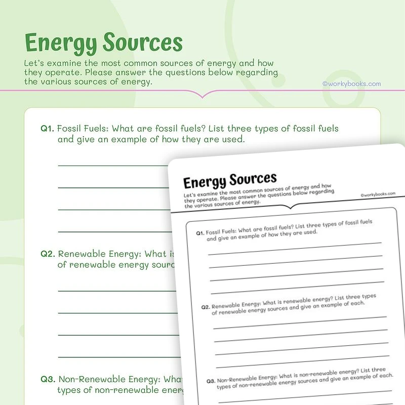 Energy Sources—Recall Relevant Information — ela worksheet for Grade 4, Grade 5, page 1 of 3