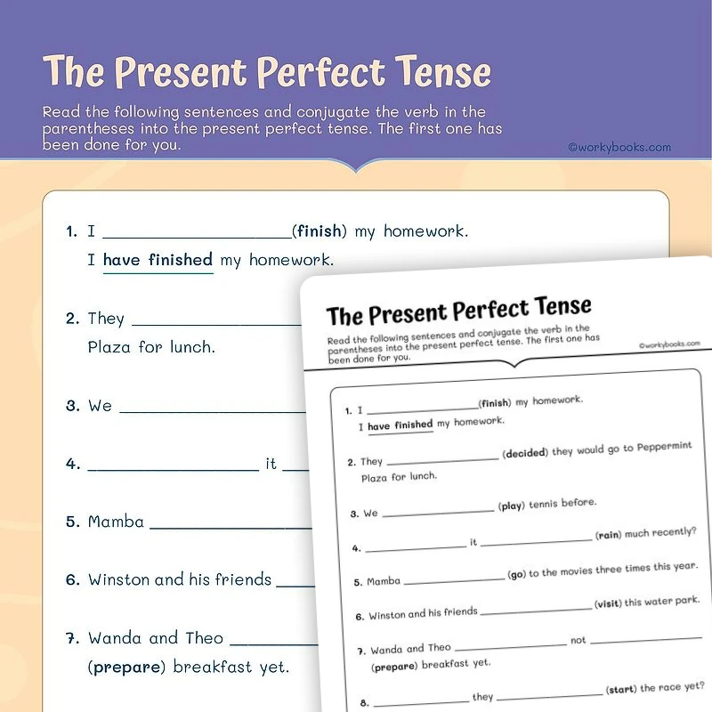 The Present Perfect Tense — ela worksheet for Grade 5, page 1 of 3