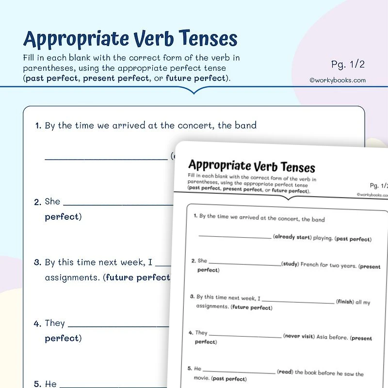 Appropriate Verb Tenses — ela worksheet for Grade 5, page 1 of 3