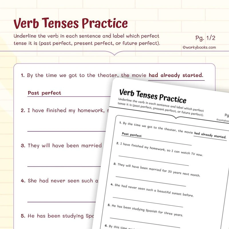 Verb Tenses Practice — ela worksheet for Grade 5, page 1 of 3