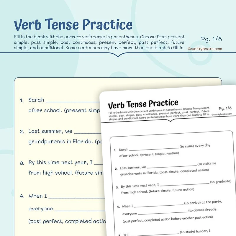 Verb Tense Practice — ela worksheet for Grade 5, page 1 of 3