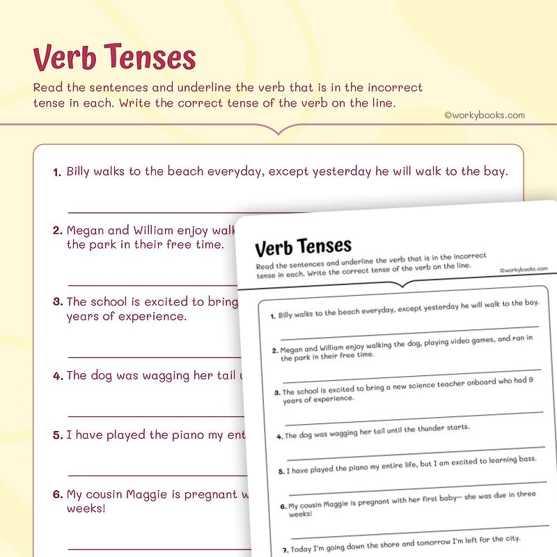 Grade 5 Verb Tenses — ela worksheet for Grade 5, page 1 of 3