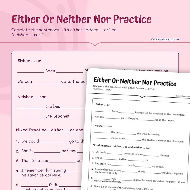 Either...or / Neither...nor — ela worksheet for Grade 5, page 1 of 3