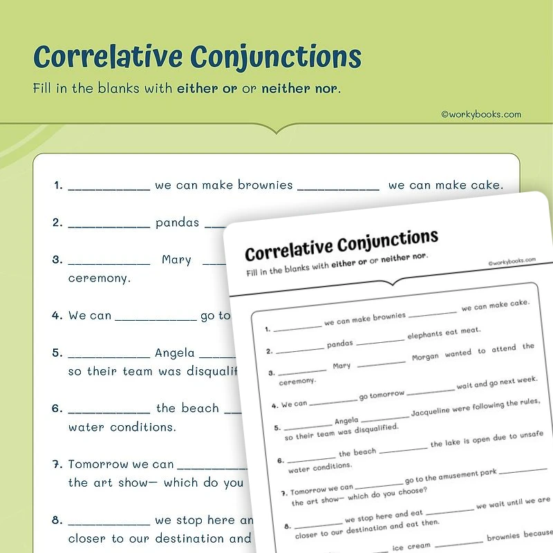 Either Or Neither Nor — ela worksheet for Grade 5, page 1 of 3