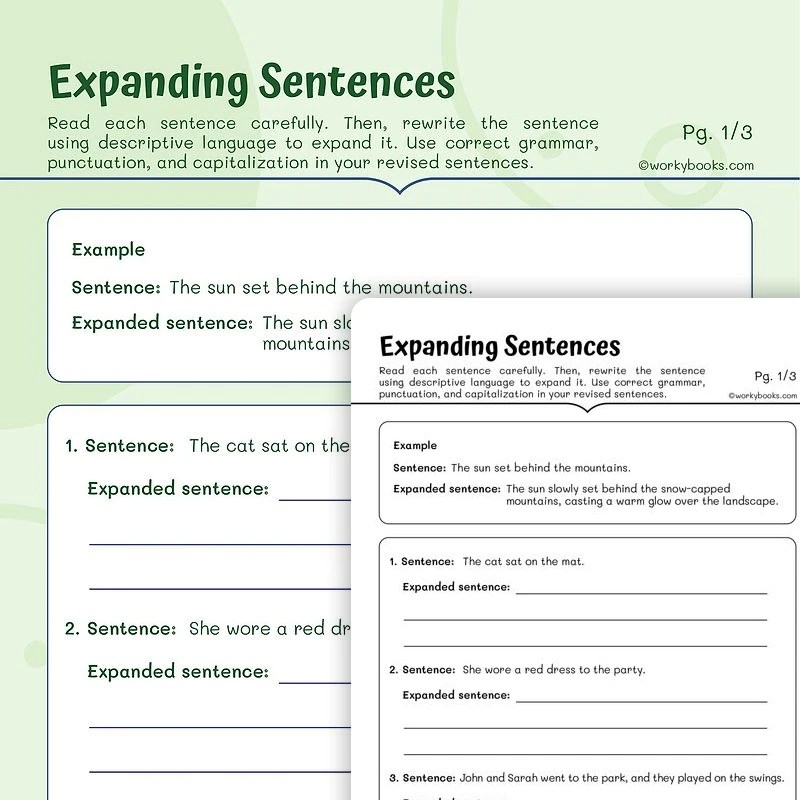 Expanding Sentences — ela worksheet for Grade 5, page 1 of 3