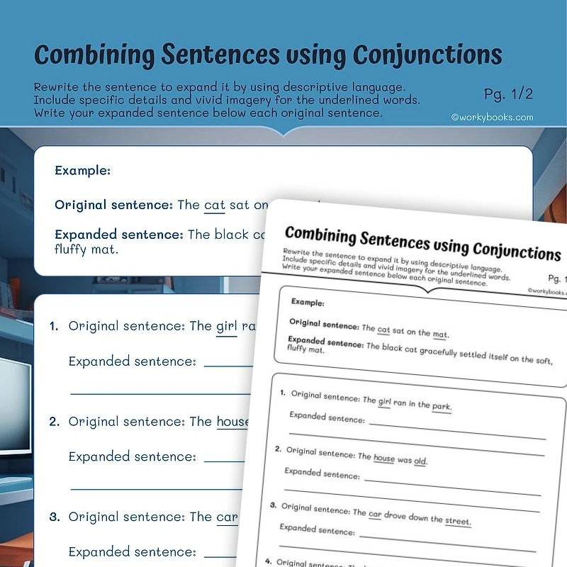 Expanding Sentences with Descriptive Language — ela worksheet for Grade 5, page 1 of 3