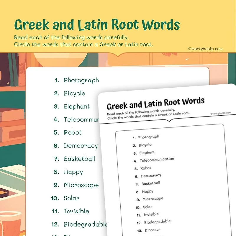 5th Grade Greek and Latin Root Words — ela worksheet for Grade 5, page 1 of 3