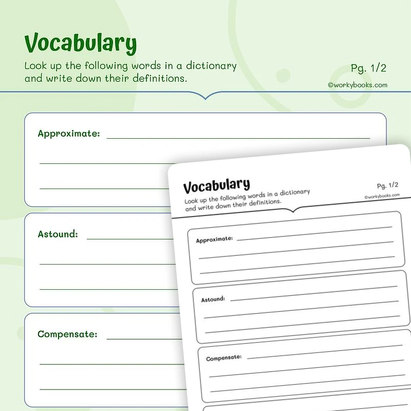Vocabulary — ela worksheet for Grade 5, page 1 of 3