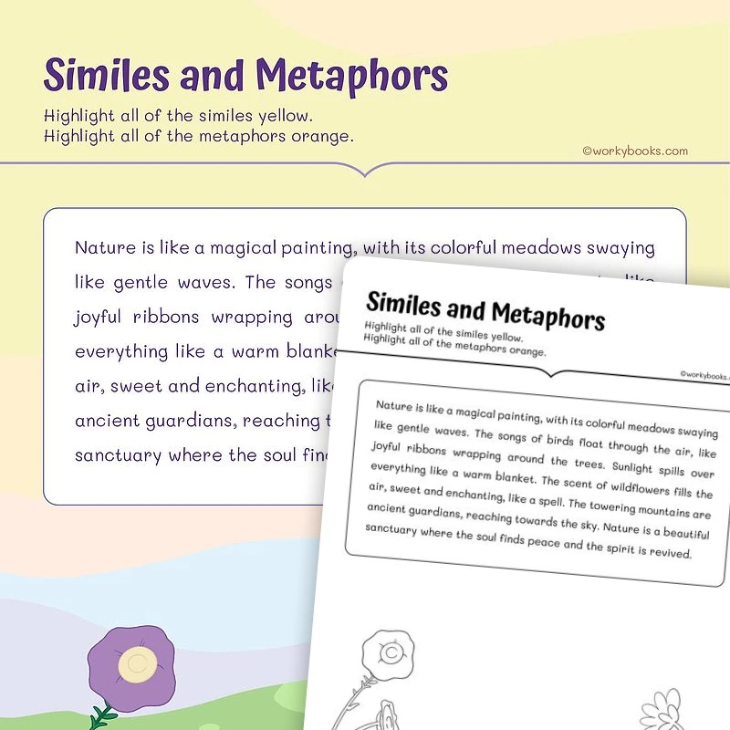 Metaphors and Similes — ela worksheet for Grade 5, page 1 of 3