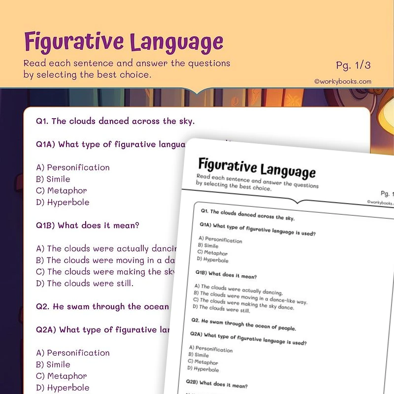 Figurative Language Word Meaning — ela worksheet for Grade 5, page 1 of 3