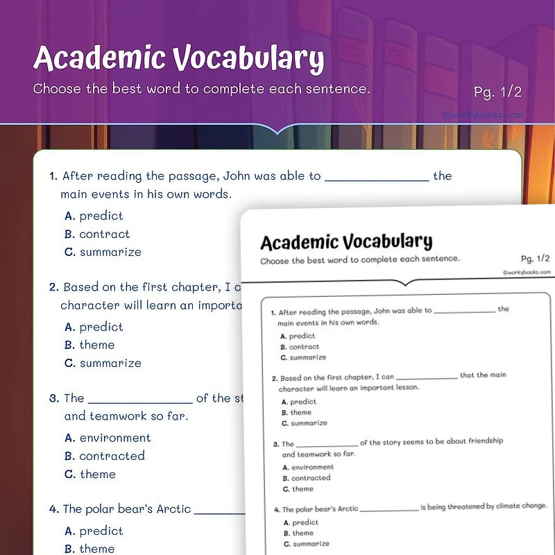 Academic Vocabulary — ela worksheet for Grade 5, page 1 of 3