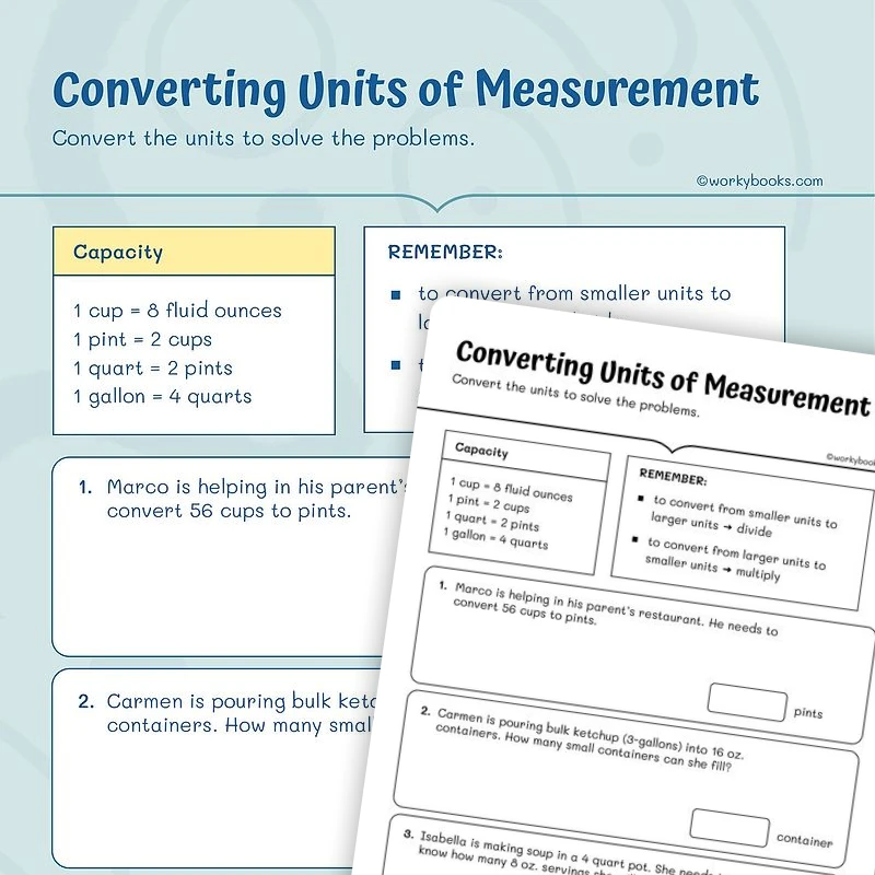 Converting Units of Measurment — math worksheet for Grade 5, page 1 of 3