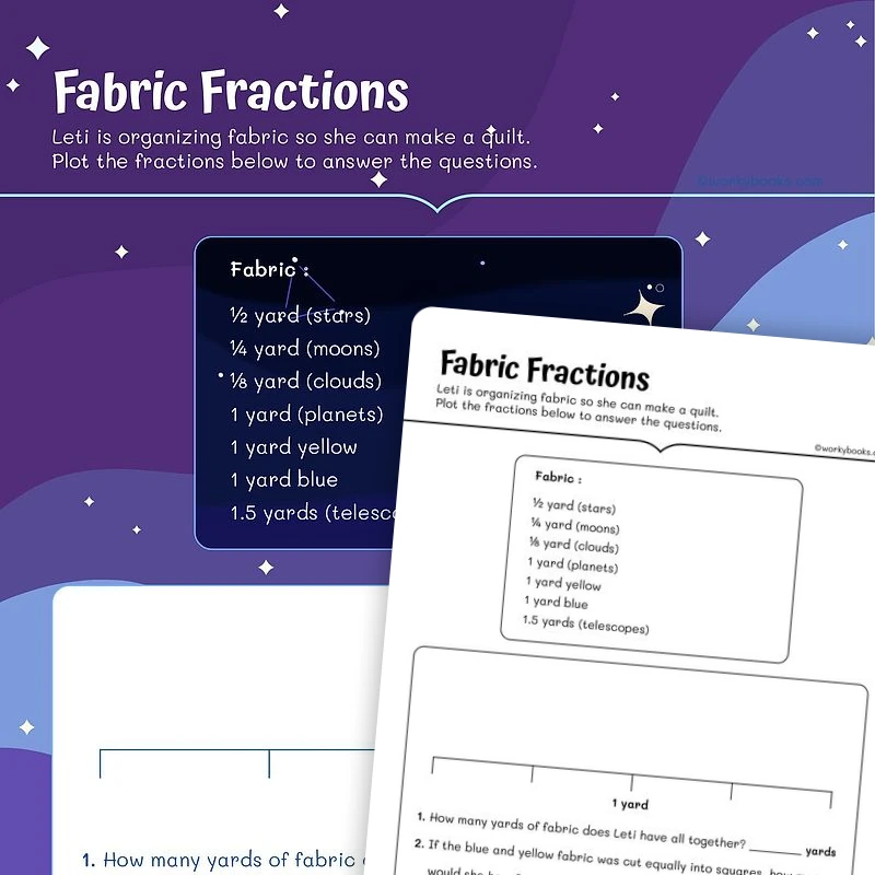 Fabric Fractions — math worksheet for Grade 5, page 1 of 3