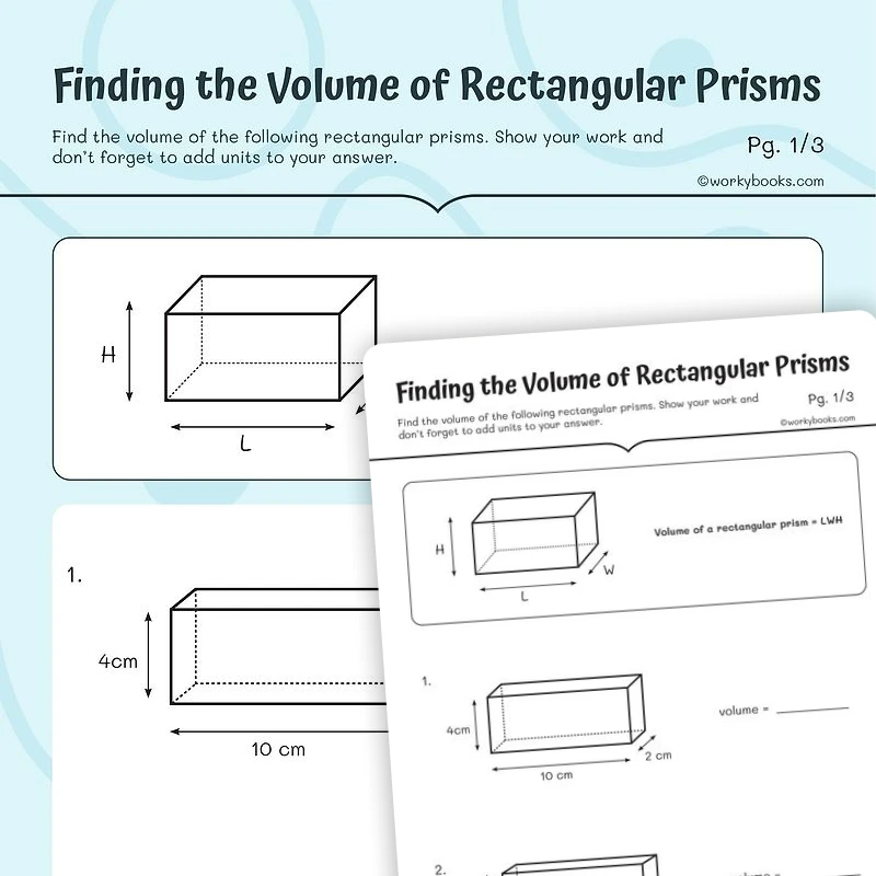 Finding the Volume — math worksheet for Grade 5, page 1 of 3