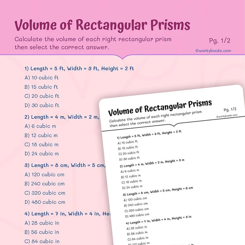 Volume of a Rectangular Prism — math worksheet for Grade 5, page 1 of 3