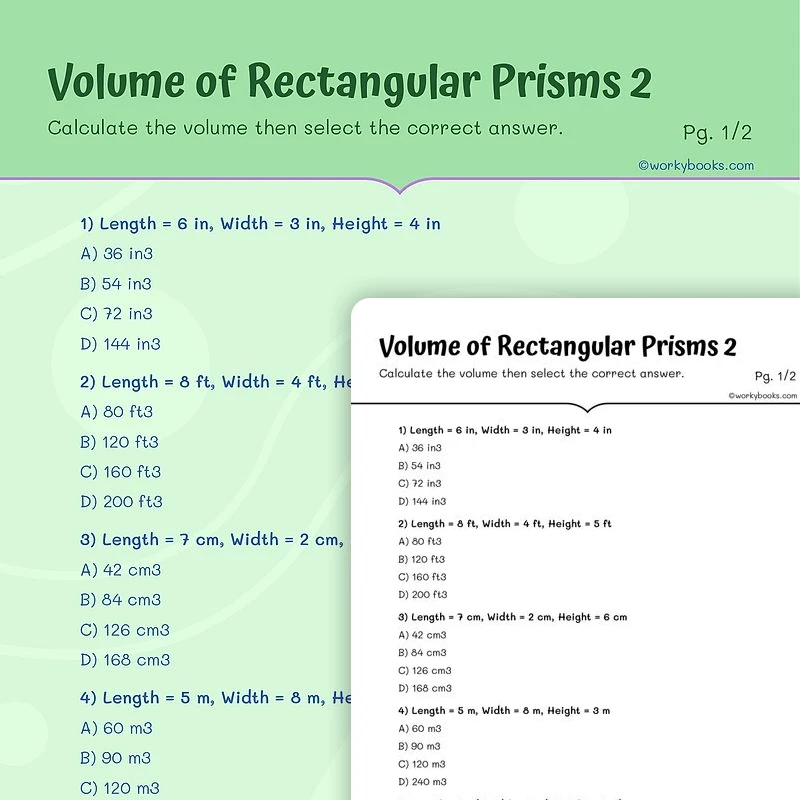 Practice Problems on Rectangular Prism — math worksheet for Grade 5, page 1 of 3